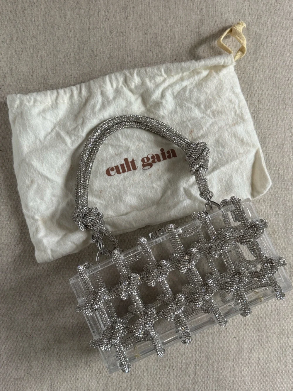 AUTHENTIC Cult Gaia Bess Shoulder Bag - Clear Crystal Acrylic Cage Bag - Picture 3 of 10